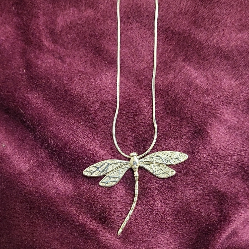 Sterling Silver Garden Glam  Dragonfly Pendant W/Sterling Silver Necklace